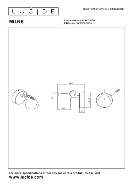Lucide MILNE - Wall light - LED Dim. - 1x8W 2700K - Black - technical